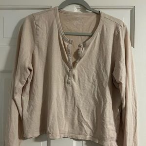 Aerie Beige Henley Long Sleeve T-Shirt Women's size L